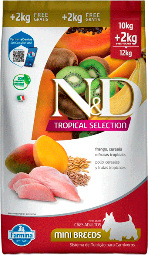 N&D Tropical Selection para Cães Adultos Porte Pequeno Sabor Frango Adult Mini 2kg + 500g