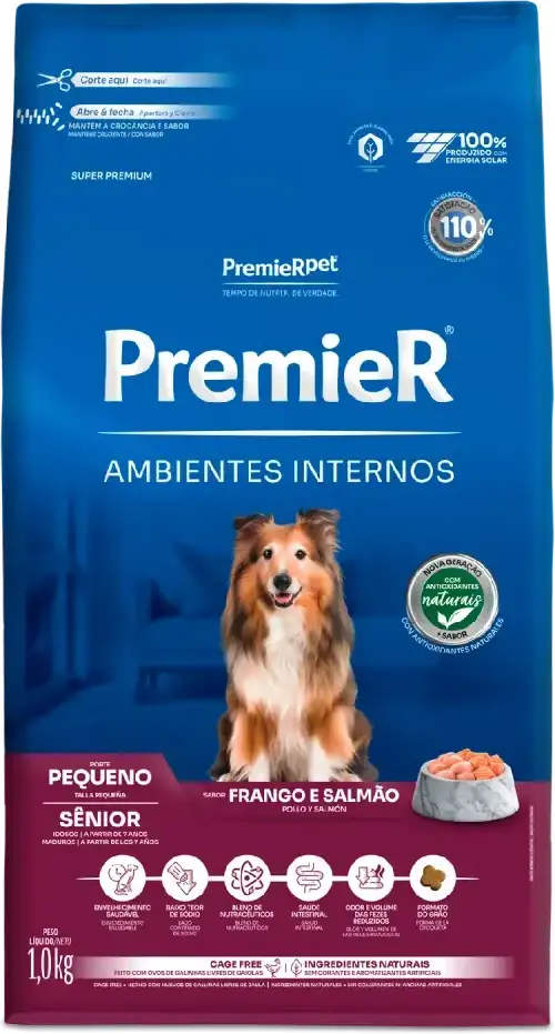 PremieR Ambientes Internos para Cães Sênior Porte Pequeno Sabor Frango e Salmão 1kg