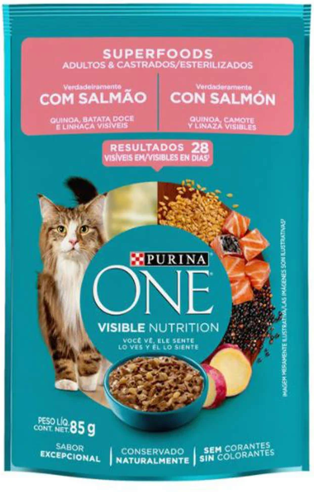 Ração Úmida Nestlé Purina One Salmão para Gatos Adultos Castrados - SUPERFOOD