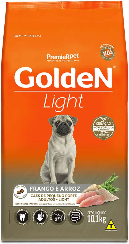 GoldeN Formula para Cães Adultos Porte Pequeno Sabor Frango e Arroz Light 10,1kg