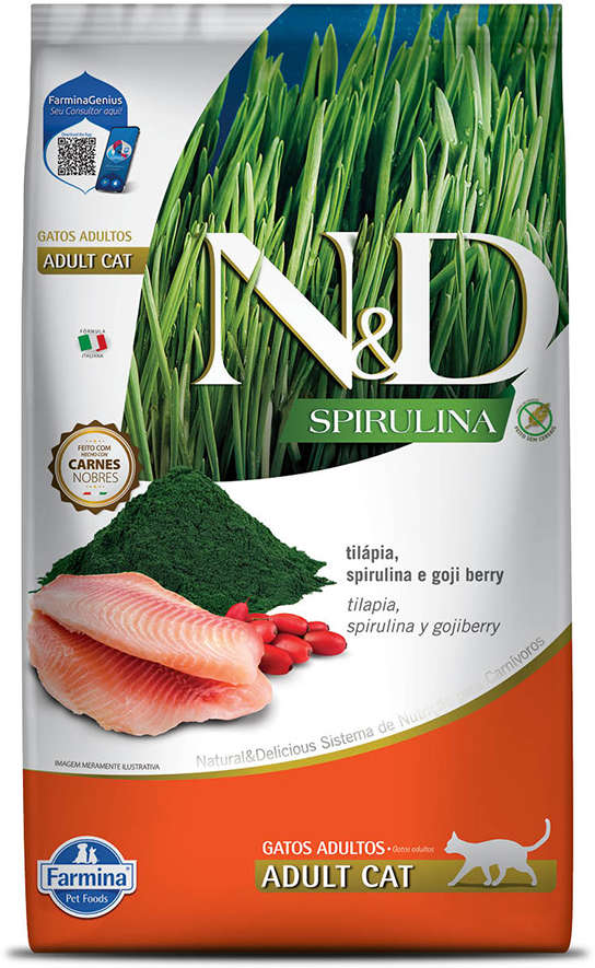 Ração Farmina N&D Spirulina para Gatos Adultos Sabor Tilápia, Spirulina e Goji Berry Adult Cat