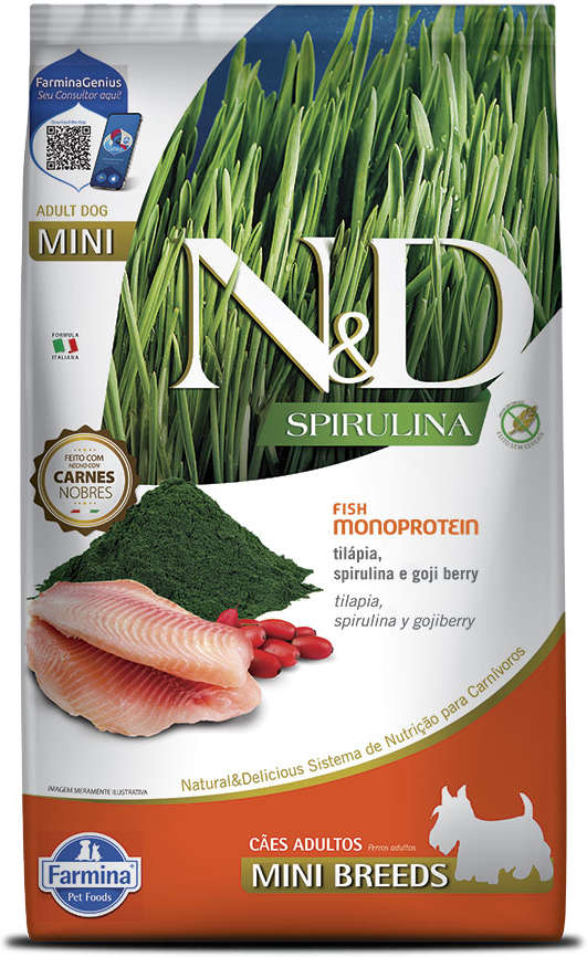 N&D Spirulina para Cães Adultos Porte Pequeno Sabor Tilápia, Spirulina e Goji Berry Adult Mini 2kg
