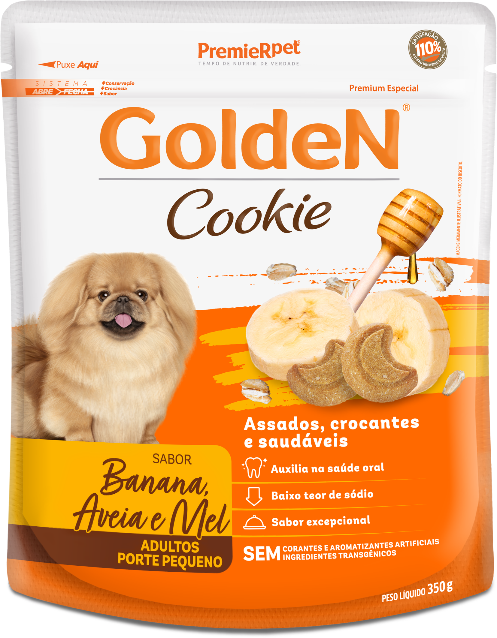 GoldeN Cookie para Cães Adultos Porte Pequeno Sabor Banana, Aveia e Mel 350g