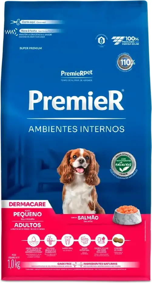 PremieR Ambientes Internos Dermacare para Cães Adultos Porte Pequeno Sabor Salmão 1kg