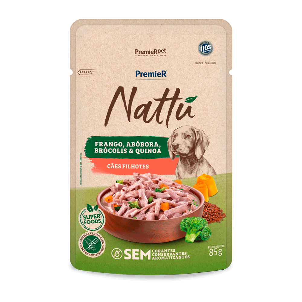 PremieR Nattu Úmidos para Cães Filhotes Sabor Frango, Abóbora, Brócolis e Quinoa 85g