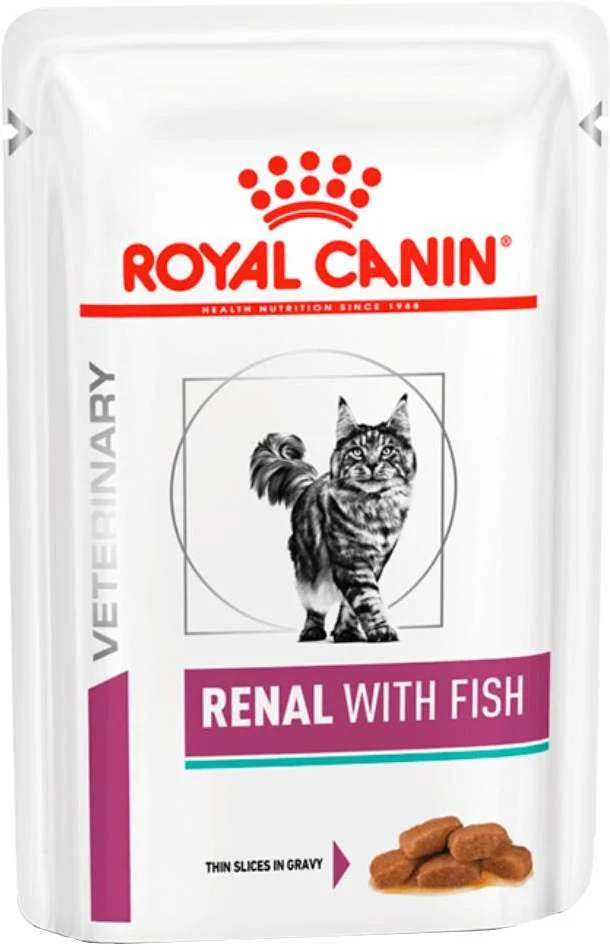 Ração Royal Canin Sachê Feline Veterinary Diet Renal Peixe para Gatos com Doença nos Rins