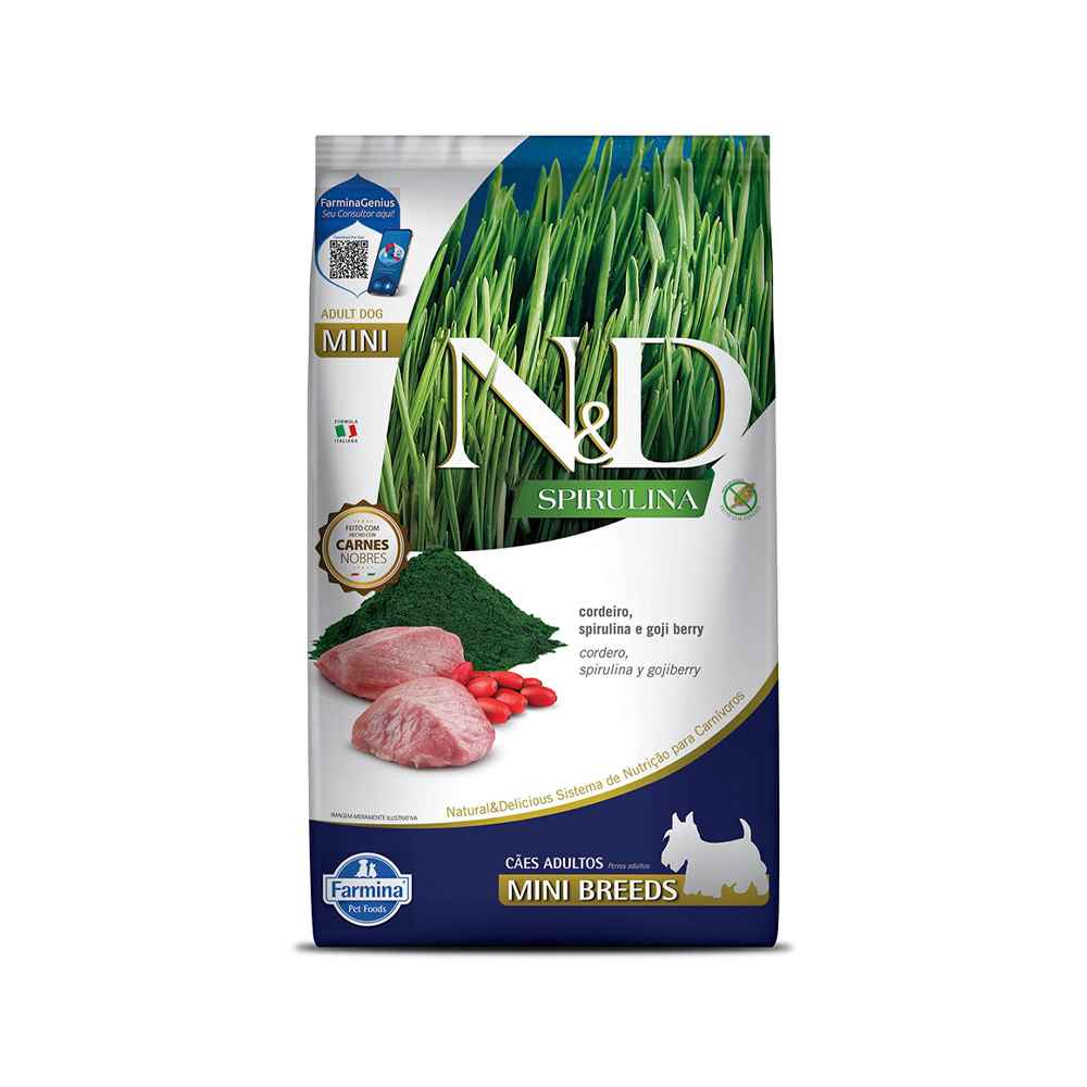N&D Spirulina para Cães Adultos Porte Pequeno Sabor Cordeiro, Spirulina e Goji Berry Adult Mini 2kg