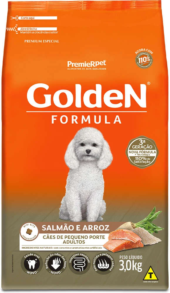 GoldeN Formula Cães Adultos Porte Pequeno Sabor Salmão e Arroz 3kg