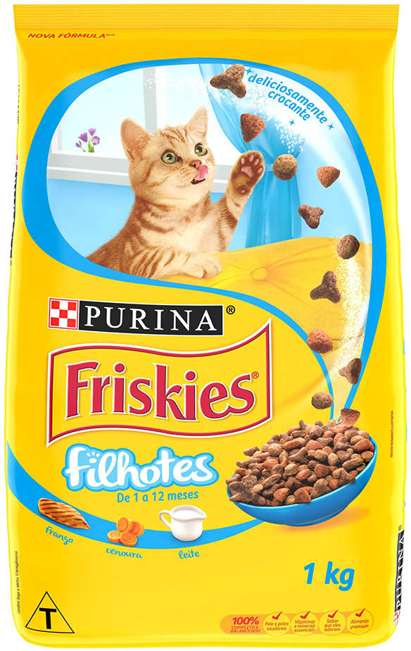 Ração Seca Nestlé Purina Friskies Frango, Leite e Cenoura para Gatos Filhotes