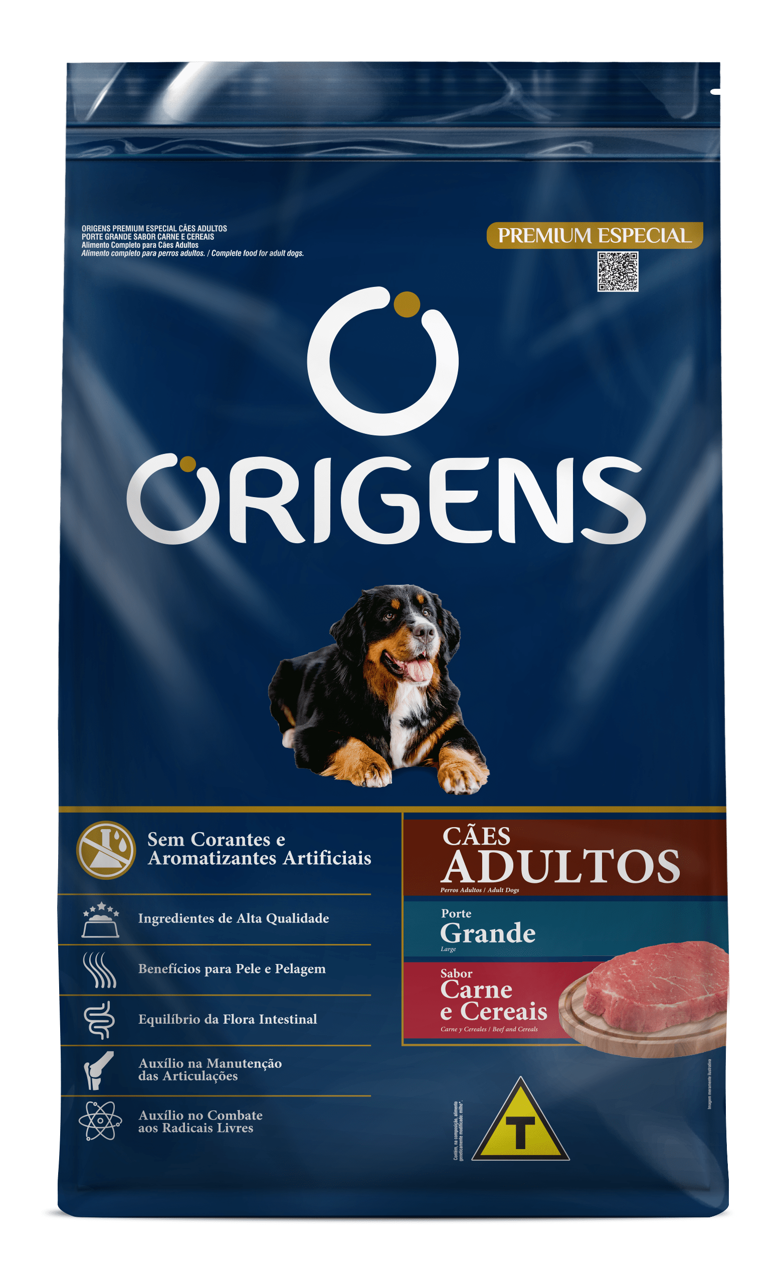 Ração Origens para Cães Adultos de Porte Grande Sabor Carne e Cereais