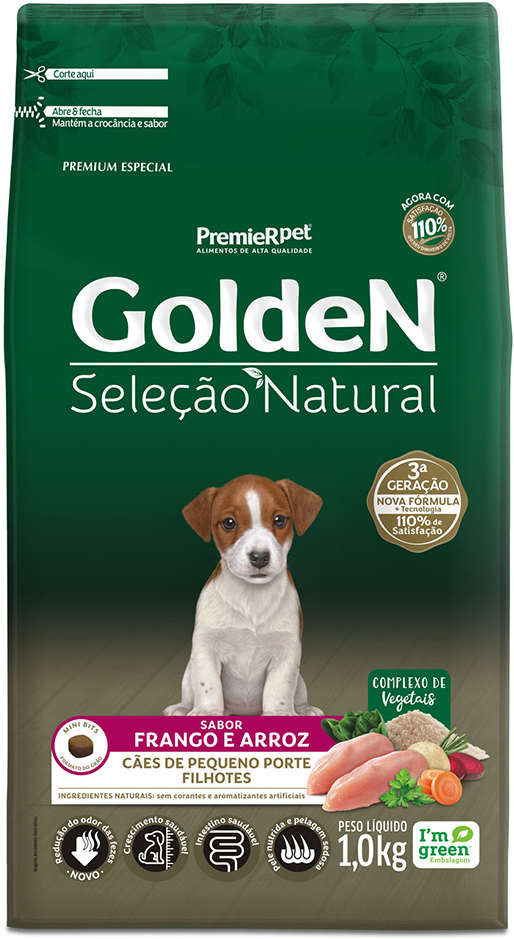 GoldeN Seleção Natural para Cães Filhotes Porte Pequeno Sabor Frango e Arroz 1kg