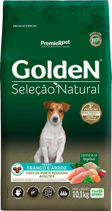 GoldeN Seleção Natural para Cães Adultos Porte Pequeno Sabor Frango e Arroz 10,1kg