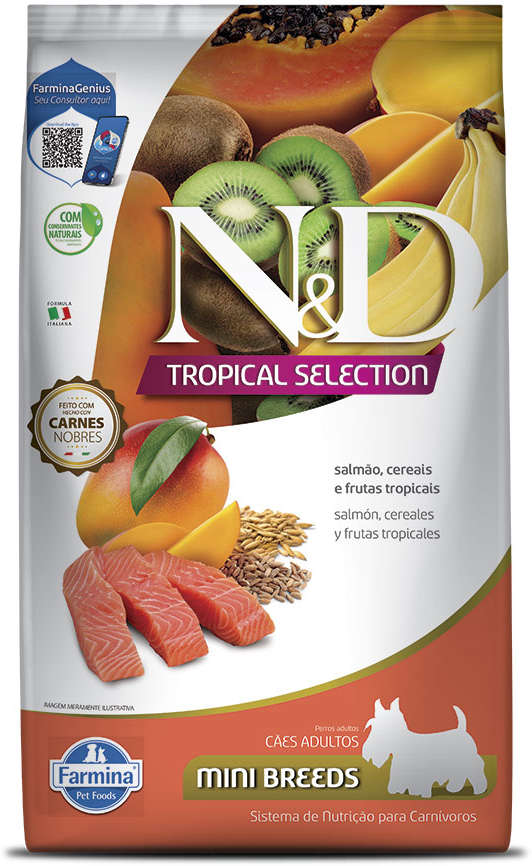 Ração Farmina N&D Tropical Selection para Cães Adultos Porte Pequeno Sabor Salmão Adult Mini