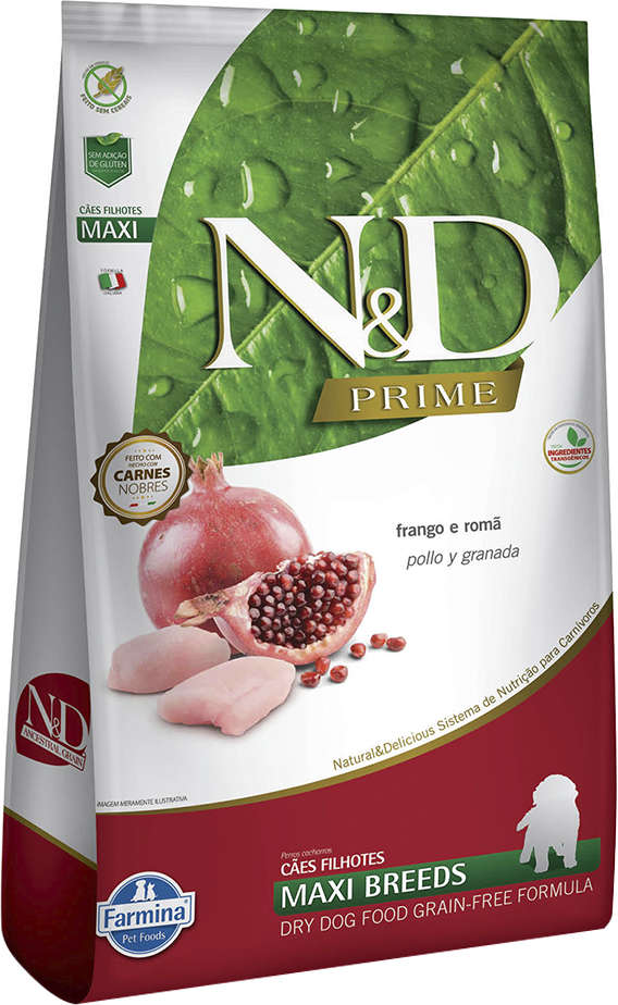 Ração Farmina N&D Prime para Cães Filhotes Porte Grande Sabor Frango e Romã Puppy Maxi