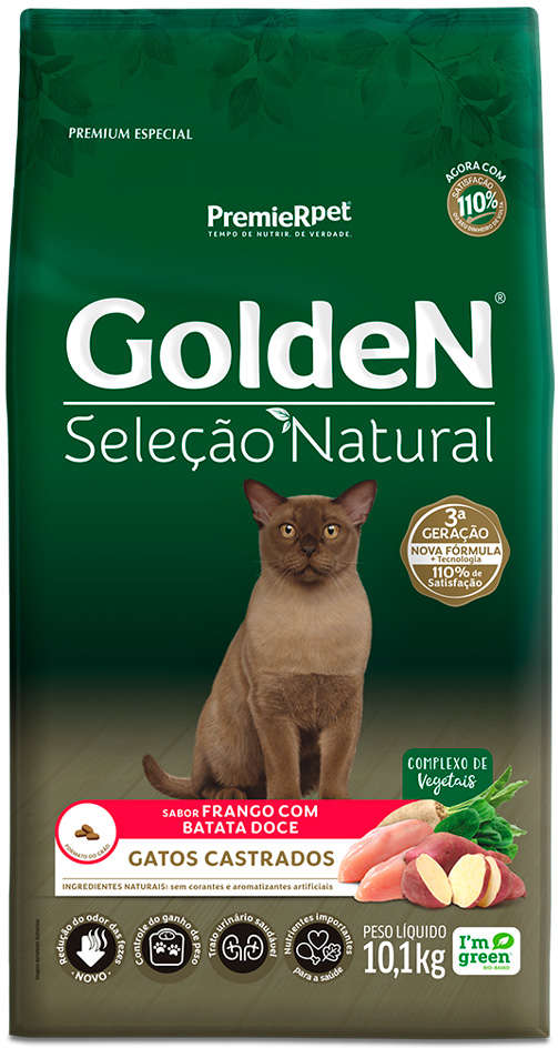 GoldeN Seleção Natural para Gatos Castrados Sabor Frango com Batata Doce 10,1kg