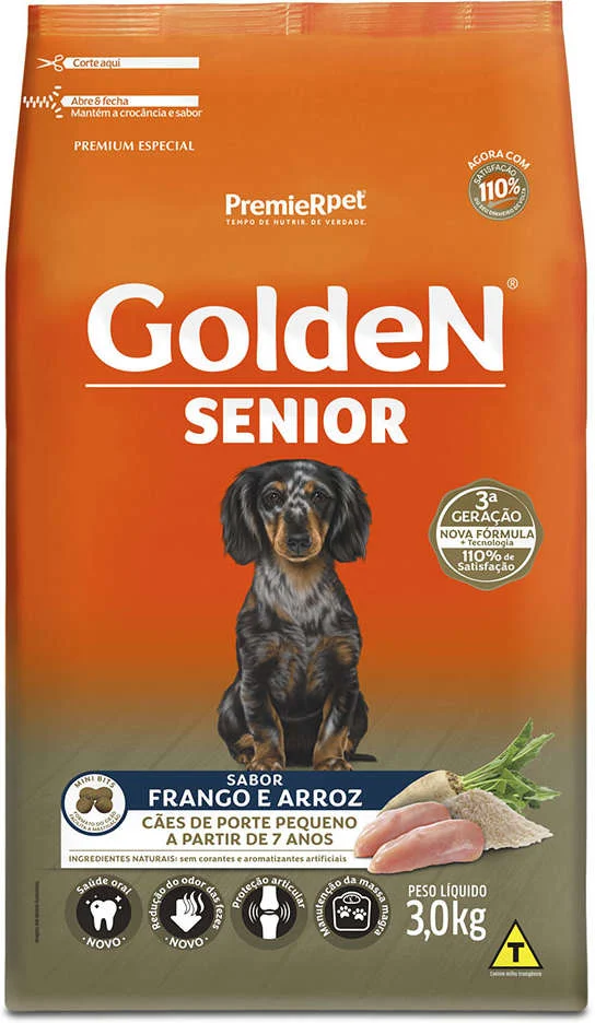 GoldeN Formula para Cães Sênior Porte Pequeno Sabor Frango e Arroz 3kg