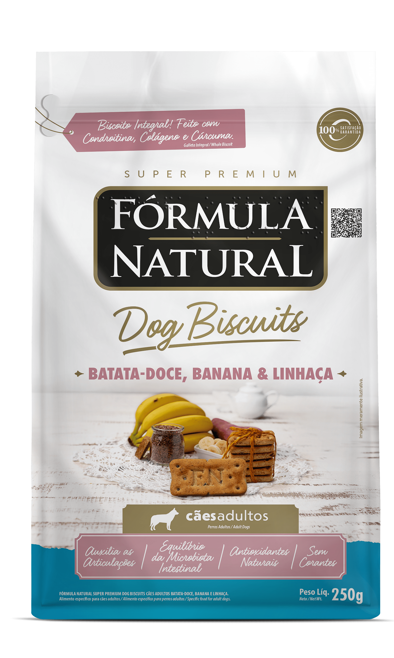 Fórmula Natural Dog Biscuits para Cães Adultos Sabor Batata Doce, Banana e Linhaça 250g