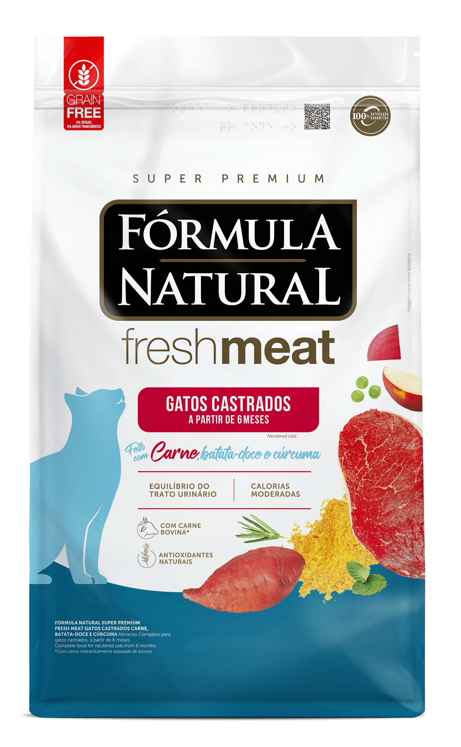 Fórmula Natural Fresh Meat para Gatos Castrados Sabor Carne, Batata-doce e Cúrcuma 7kg
