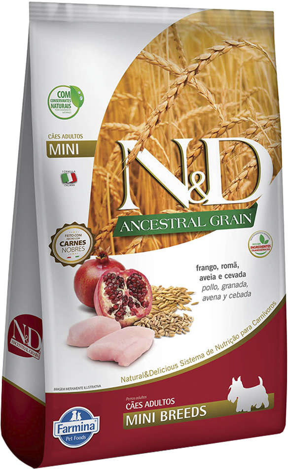 N&D Ancestral Grain para Cães Adultos Porte Pequeno Sabor Frango e Romã Adult Mini 2,5kg