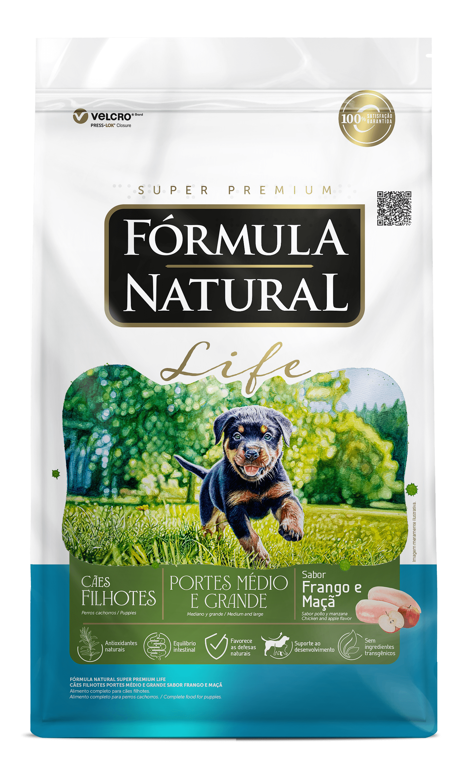 Fórmula Natural Life para Cães Filhotes Portes Médio e Grande Sabor Frango e Maçã 2,5kg