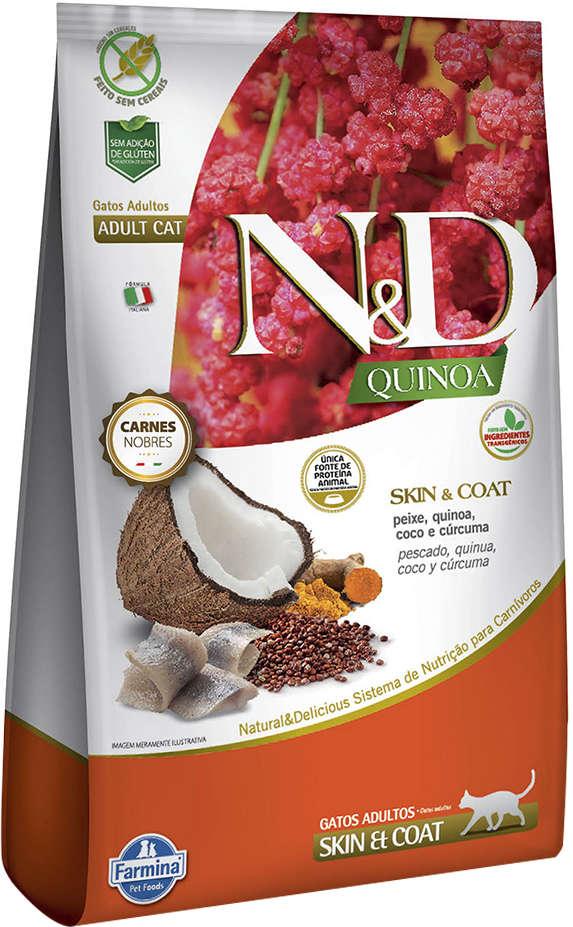 N&D Quinoa Skin and Coat para Gatos Adultos Sabor Peixe, Quinoa, Coco e Cúrcuma Pele e Pelo 1,5kg