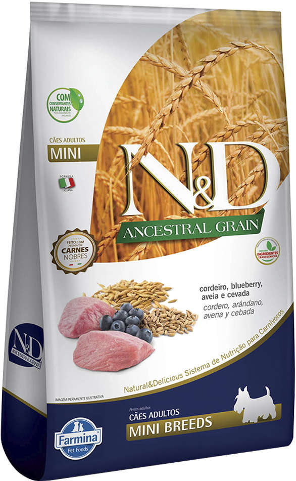 N&D Ancestral Grain para Cães Adultos Porte Sabor Cordeiro e Blueberry Adult Mini 10,1kg