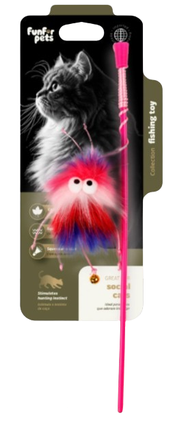 FUNCAT TOY WAND FLUFFY BALL MONSTER RED