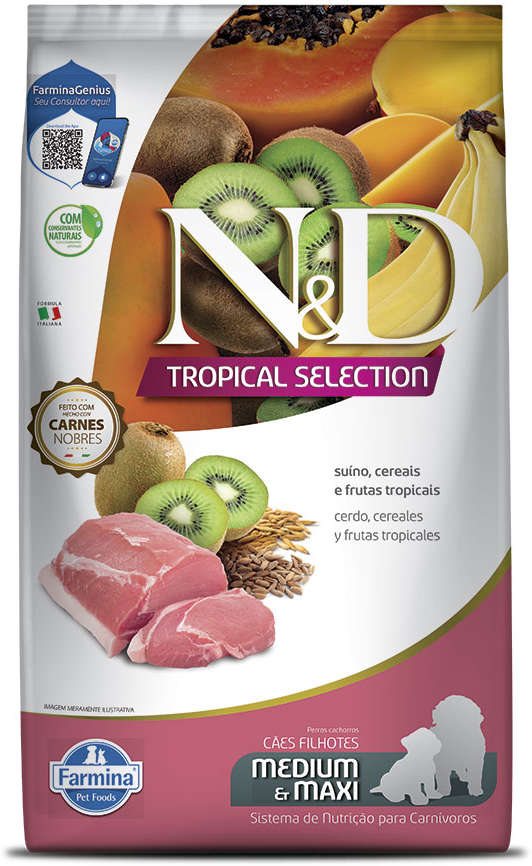 N&D Tropical Selection para Cães Filhotes Porte Médio e Grande Sabor Suíno Puppy Medium & Maxi 10kg + 2kg