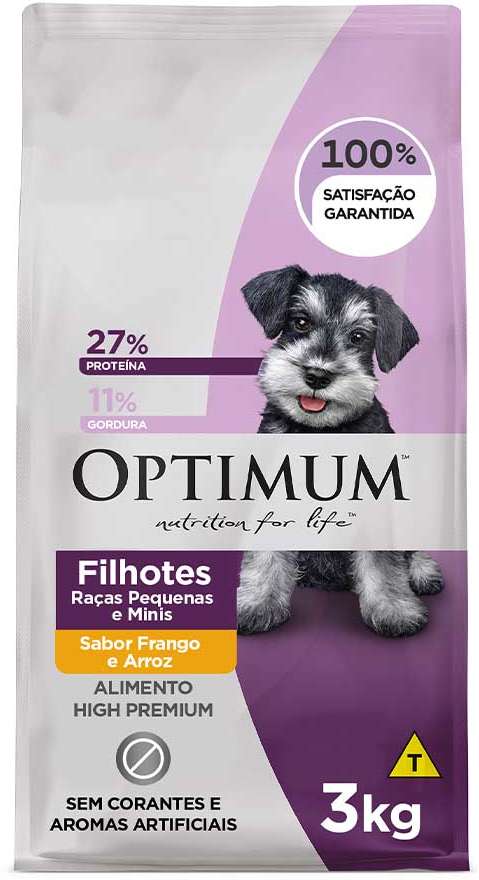 Ração Optimum Frango e Arroz para Cães Filhotes até 18 meses Raças Pequenas e Minis