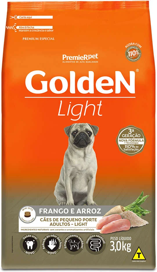 GoldeN Formula para Cães Adultos Porte Pequeno Sabor Frango e Arroz Light 3kg