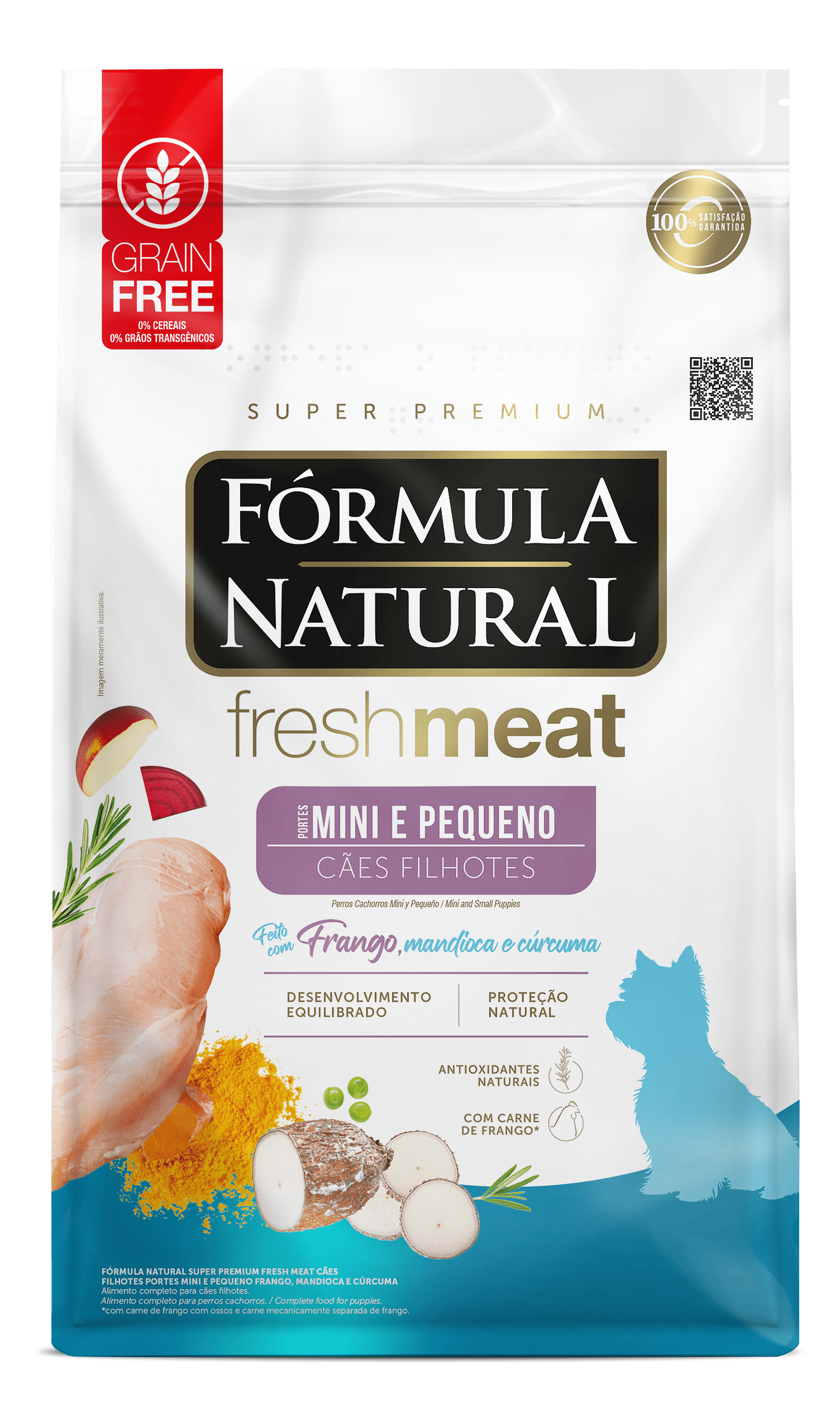 Fórmula Natural Fresh Meat para Cães Filhotes Portes Mini e Pequeno Sabor Frango, Mandioca e Cúrcuma 7kg