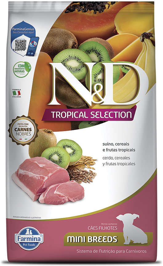 N&D Tropical Selection para Cães Filhotes Porte Pequeno Sabor Suíno Puppy Mini 2kg + 500g