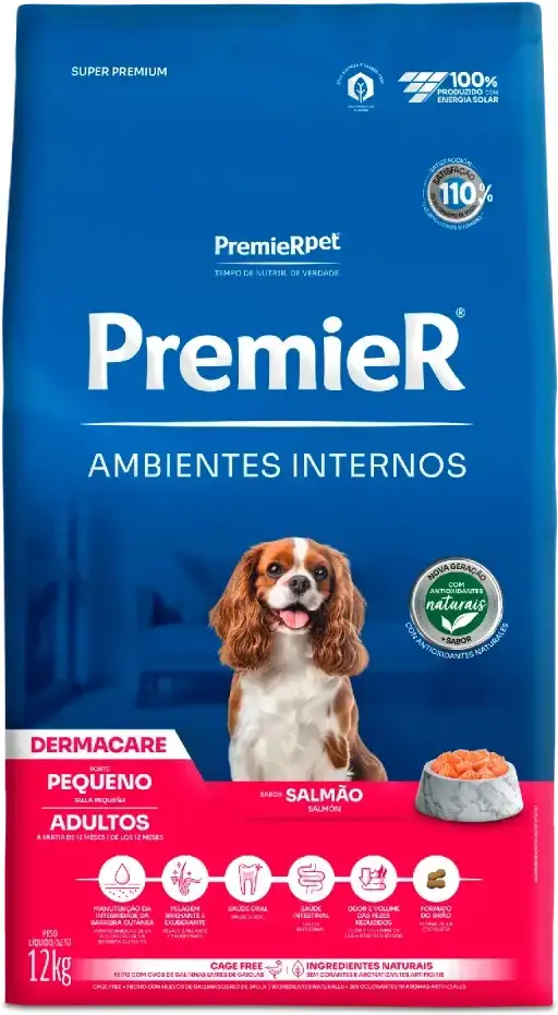PremieR Ambientes Internos Dermacare para Cães Adultos Porte Pequeno Sabor Salmão 12kg
