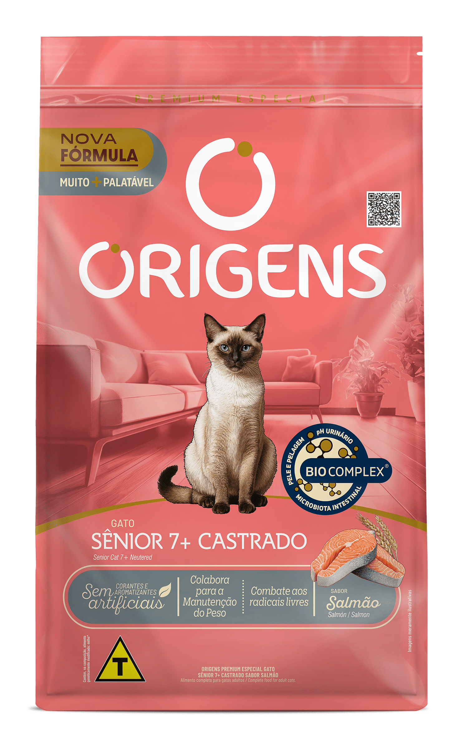 Origens para Gatos Castrado Sênior Sabor Salmão 3kg