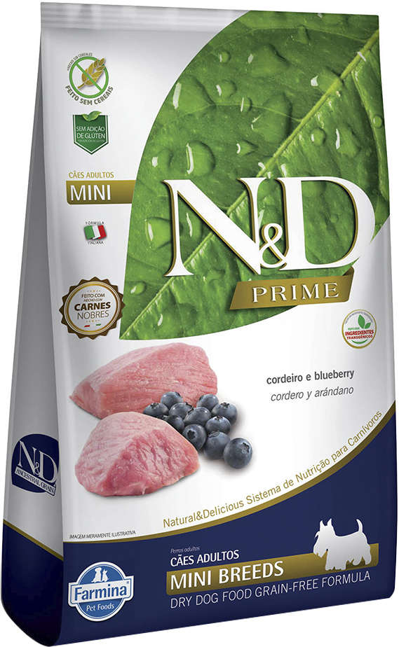 N&D Prime para Cães Adultos Porte Pequeno Sabor Cordeiro e Blueberry Adult Mini 2,5kg
