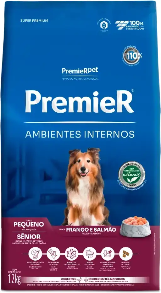 PremieR Ambientes Internos para Cães Sênior Porte Pequeno Sabor Frango e Salmão 12kg