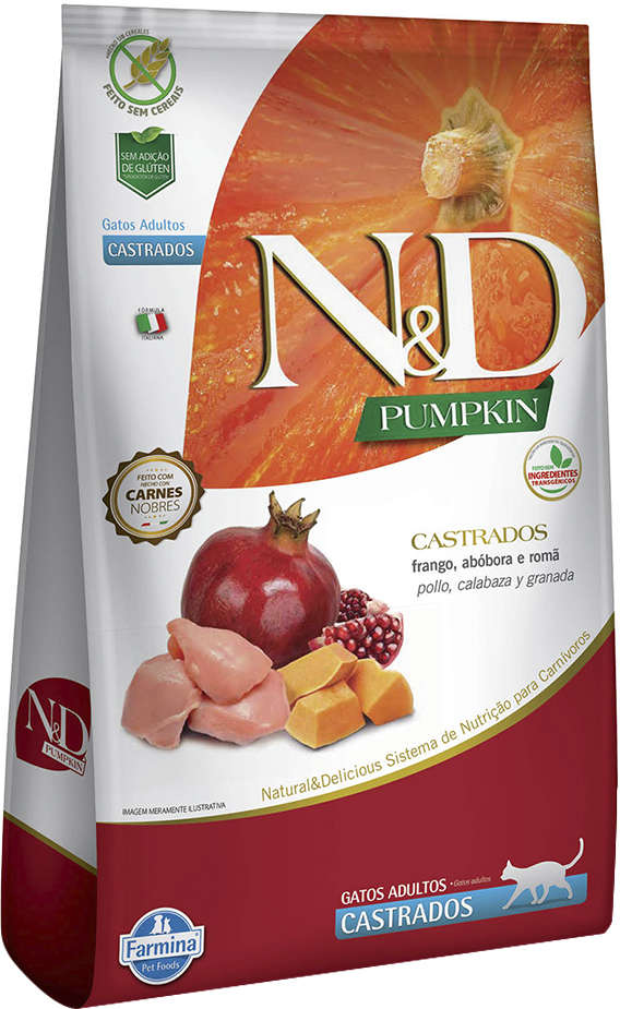 N&D Pumpkin para Gatos Castrados Sabor Frango, abóbora e Romã Castrados 7,5kg
