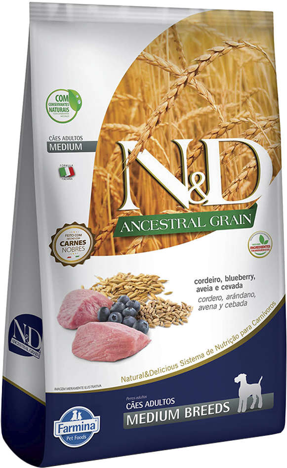N&D Ancestral Grain para Cães Adultos Porte Sabor Cordeiro e Blueberry Adult Medium 2,5kg