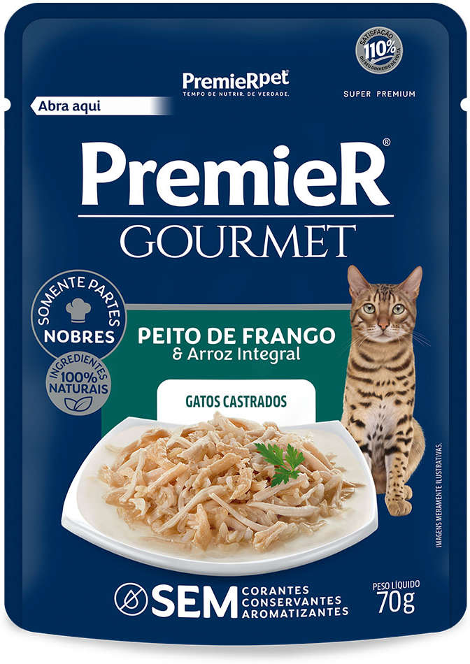 PremieR Gourmet para Gatos Castrados Sabor Peito de Frango e Arroz Integral 70g
