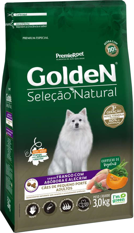 GoldeN Seleção Natural para Cães Adultos Porte Pequeno Sabor Frango, Abóbora e Alecrim 3kg