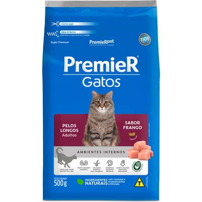 PremieR Ambientes Internos para Gatos Pelos Longos Adultos Sabor Frango 500g