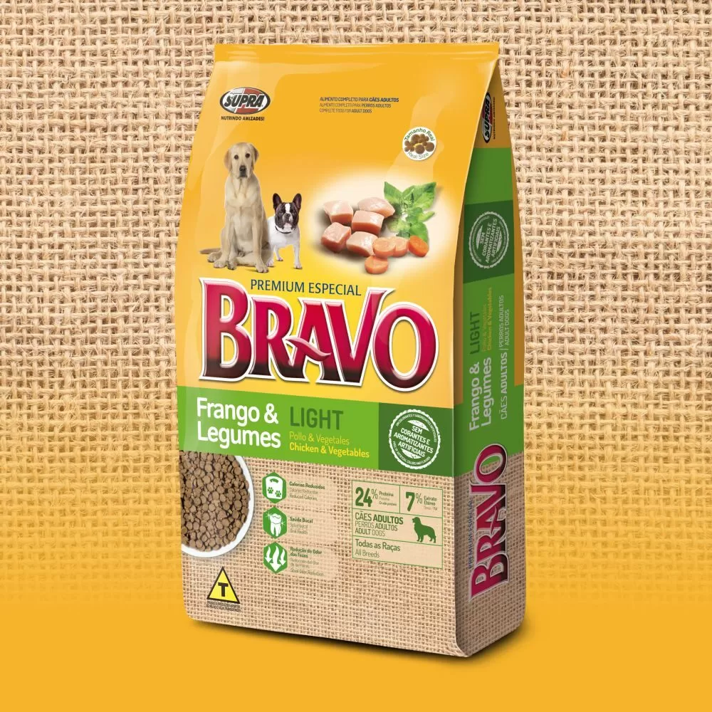 Ração Seca Bravo Frango e Legumes Light para Cães Adultos de Todos os Tamanhos