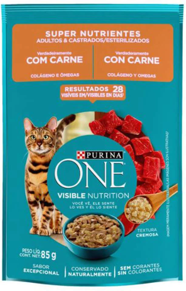 Ração Úmida Nestlé Purina One Carne para Gatos Adultos e Castrados - SUPER NUTRIENTES