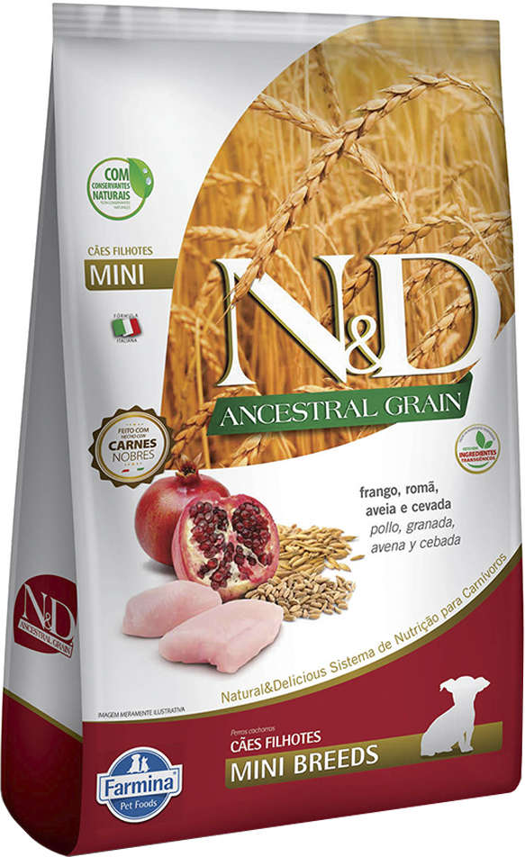 N&D Ancestral Grain para Cães Filhotes Porte Grande Sabor Frango e Romã Puppy Mini 800g