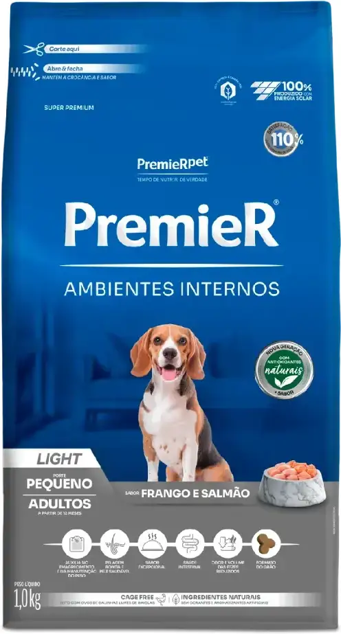 PremieR Ambientes Internos Light para Cães Adultos Porte Pequeno Sabor Frango e Salmão 1kg
