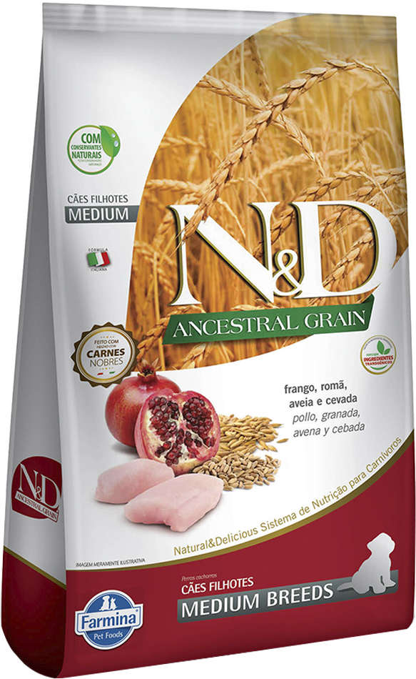 N&D Ancestral Grain para Cães Filhotes Porte Grande Sabor Frango e Romã Puppy Medium 2,5kg