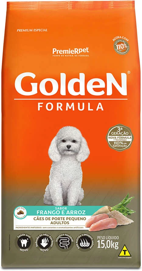 GoldeN Formula para Cães Adultos Porte Pequeno Sabor Frango e Arroz 15kg