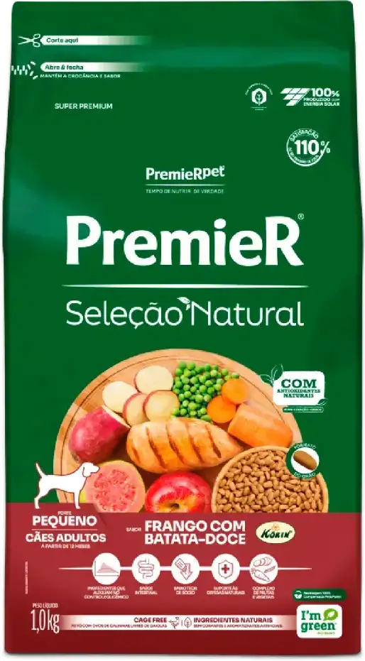 PremieR Seleção Natural para Cães Adultos Porte Pequeno Sabor Frango Korin e Batata-doce 1kg