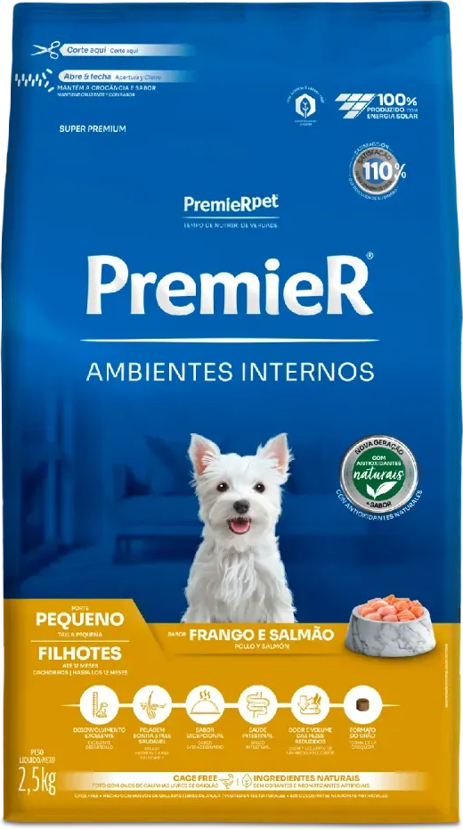 PremieR Ambientes Internos para Cães Filhotes Porte Pequeno Sabor Frango e Salmão 2,5kg