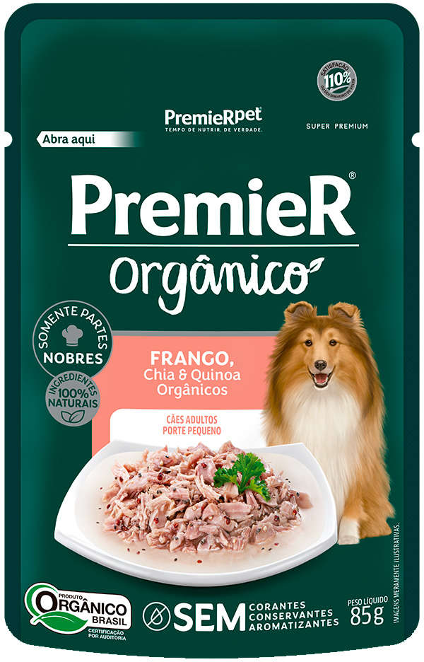 PremieR Orgânico para Cães Adultos Porte Pequeno Sabor Frango, Chia e Quinoa 85g